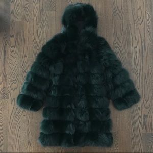 Twenty Fall Green Fur 9 Ring Coat with Hood